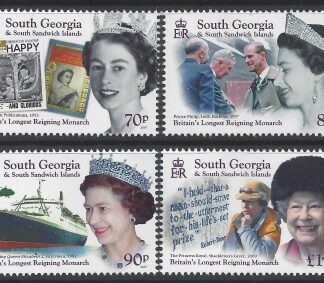 2015 South Georgia  SG.652-5 Britains Longest Reigning Monarch set 4 values U/M (MNH)