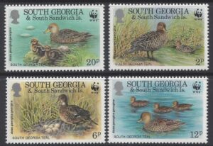 1992 South Georgia SG.214-7 Endangered Species, Georgian Teal set 4 values U/M (MNH)