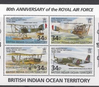 1998 British Indian Ocean Territory.  MS.219  80th Anniversary of Royal Airforce. mini sheet u/m (MNH)