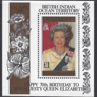 1996  British Indian Ocean Territory - MS.184  70th Birthday of Queen Elizabeth II - Mini Sheet.  u/m (MNH)