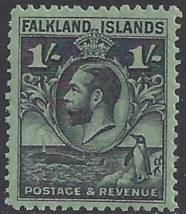 1929 Falkland Islands SG.122 1s. black/emerald mounted mint.