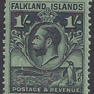 1929 Falkland Islands SG.122 1s. black/emerald mounted mint.