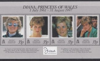 1998 British Antarctic. MS.280 Diana, Pricess of Wales Commemorative Sheet. U/M (MNH)
