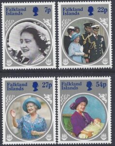 1985 Falkland Islands. SG.505-8 Life & Times of Queen Elizabeth The Queen Mother. set 4 values U/M (MNH)