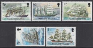 1991 Falkland Islands.  SG.613-25 Cape Horn Sailing Ships (with Imprint Date). set 5 values U/M (MNH)