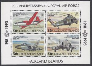 1993 Falkland Islands.  MS.680  75th Anniversary of Royal Air Force. mini sheet U/M (MNH)