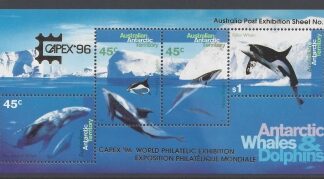 1995 Australian Antarctic Territories. MS.112 Whales & Dolphins. overprinted CAPEX mini sheet U/M (MNH)