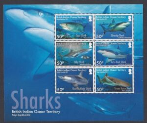 2016 British Indian Ocean Territories SG.488-93 - Sharks set 6 values Sheetlet. U/M (MNH)