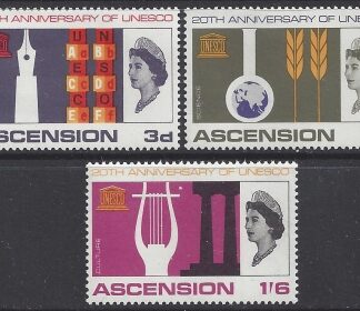 1967 Ascension Island. SG.107-9  20th Anniversary of UNESCO  set 3 values U/M (MNH)