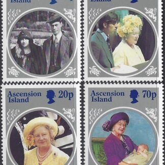 1985 Ascension Island. SG.376-9.  Life & Times of Queen Elizabeth The Queen Mother set 4 values U/M (MNH)