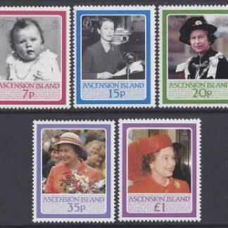 1986 Ascension Island. SG.397-401  60th Birthday of Queen Elizabeth II.  set 5 values U/M (MNH)