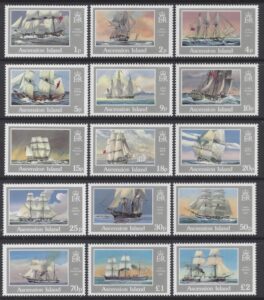 1986 Ascension Island. SG.409-23 Ships of The Royal Navy. set 15 values U/M (MNH)