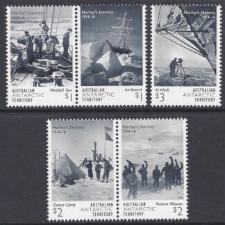 2016 Australian Antarctic.  SG.258-62 Frank Hurley's Journey. set 5 values U/M (MNH)