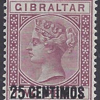 1889 Gibraltar  SG.17b 25c on 2d brown-purple 'broken N' variety very lightly mounted mint.