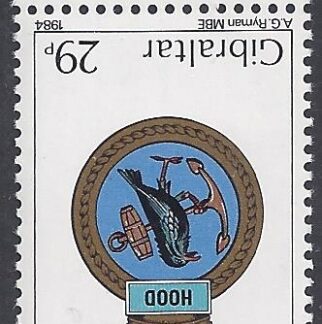 1984 Gibraltar. SG.513w 29p Ships Crests 'inverted watermark variety' U/M (MNH)