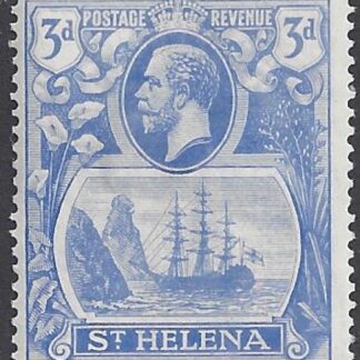 1922-37 St. Helena. SG.101c 3d bright blue Badge of St.Helena. 'cleft rock' variety M/M