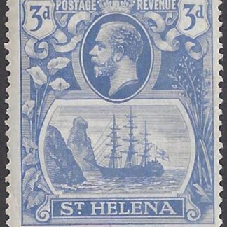 1923  St Helena SG.101a 3d bright blue 'broken mainmast' variety M/M