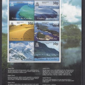 2002 Tristan Da Cunha. SG.763-8 World Geographical Records sheetlet. set 6 values U/M (MNH)