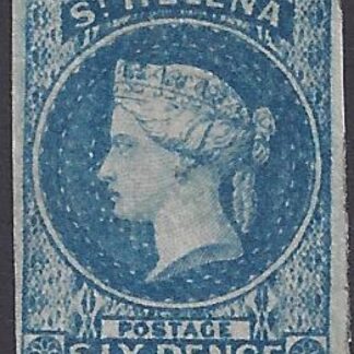 1856 St Helena. SG.1 6d blue imperf. 4 margin watermark large Star. superb example lightly mounted mint(see reverse)