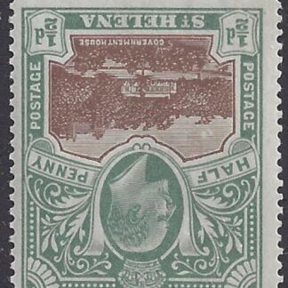 1903 St Helena. SG.55a  ½d brown & grey green. perf 14 watermark Crown CC inverted.lightly mounted mint.