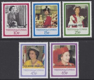 1988 Tristan Da Cunha. SG.438-42 Royal Ruby Wedding (Queens 60th Birthday overprinted). set 5 values U/M (MNH)