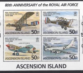 1998 Ascension Island.  MS.746   80th Anniversary of Royal Air Force. mini sheet  U/M (MNH)