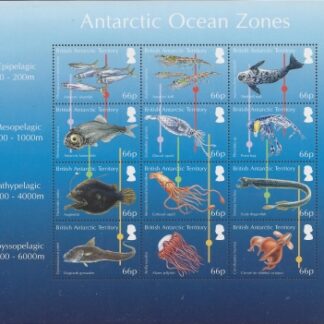 2016 British Antarctic. SG.699-710 (699a)  Ocean Zones. Sheetlet of  12 values  1 only U/M (MNH)