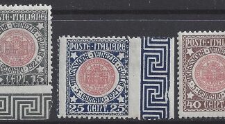 1921 Italy. SG.112-4  Union of Venezia Giulia with Italy.  set 3 values M/M