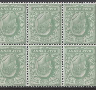1906 DLR SG.218bw  ½d yellowish green. booklet pane of 6 inverted watermark. good perfs. u/m (mnh).