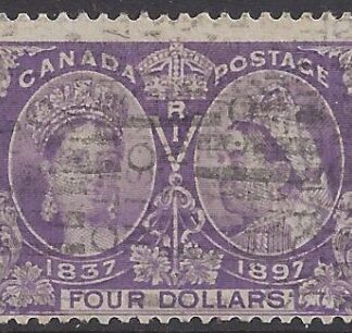 1897 Canada SG.139  Jubilee issue.  $4 violet lightly used with roller cancel.