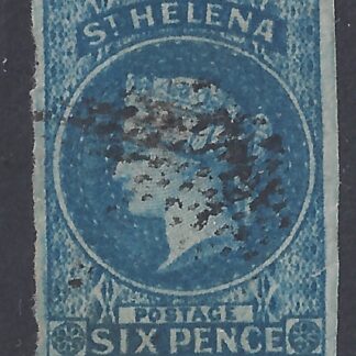 1856 St Helena SG1.  6d blue imperf 4 margins  watermark Large Star. fine used.
