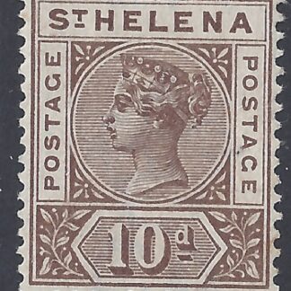 1896 St Helena. SG.52 10d brown perf 14 wmk. crown CA m/m