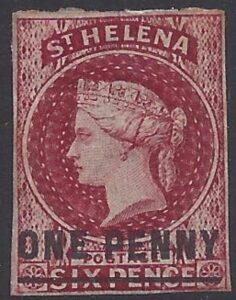 1864 St Helena SG.4 1d lake type B mounted mint.