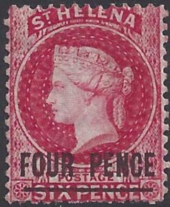 1864 St Helena SG.13 4d carmine Type A (words 17mm long) mounted mint.