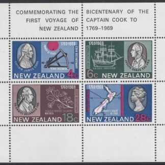 1969 New Zealand MS.910 Health mini sheets (2) Captain Cook U/M (MNH)