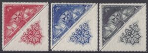 1930 Spain SG.601,603,605 Santa Maria, Nina & Pinta se-tenant with ornament. 3 values. scarce U/M (MNH)