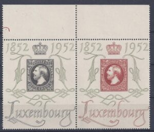 1952 Luxembourg SG.552fa 2F and 4F pair  Philatelic Exhibition U/M (MNH)