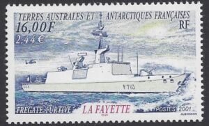 2001 French Antarctic. SG.448 La Fayette (Frigate) U/M (MNH)