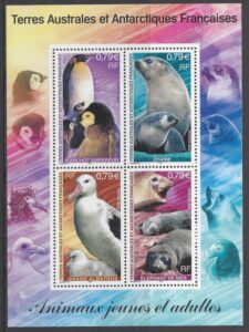 2002 French Antarctic.  MS.489  Antarctic Animals and their Young. mini sheet. U/M (MNH)