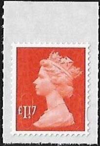 U2937  £1.17 orange red  'M17L'  plain backing   DLR  U/M  (MNH)
