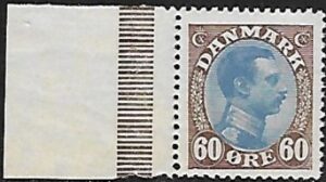 1919 Denmark. King Christian X SG.161 60ö blue & brown marginal example U/M (MNH)