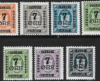 1926  Denmark SG.238-44 Provisionals surcharged officials set 7 values U/M (MNH)