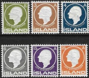1911 Iceland SG.96-101 Birth Centenary of Jon Sigurdssen. Historian and Althing member set 6 values U/M (MNH)