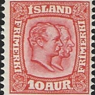 1907 Iceland - SG.86 Kings Christian IX & Frederik VIII  10A Scarlet.  U/M (MNH)