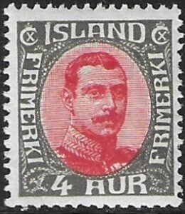 1920 Iceland SG.118  King Christian X   4a scarlet and grey. U/M (MNH)