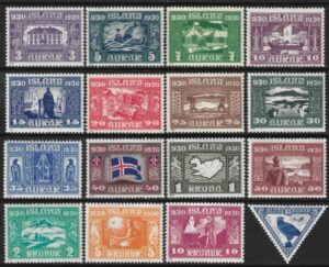 1930 Iceland SG.158-73 Parliamentary Millenary Celebration set 16 values U/M (MNH)