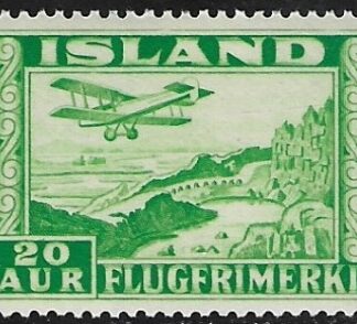 1934 Iceland  SG.209a  'Air'  20a green perf 14  U/M (MNH)