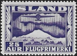 1934 Iceland SG.210a 'Air' 25a violet perf 14 U/M (MNH)