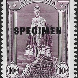 1938 Australia.  SG177s  10/- robes. 'Specimen' overprint. Lightly mounted mint.
