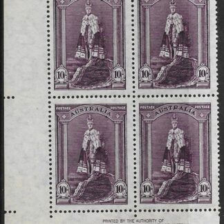 1938  Australia SG.177 10/- Robes corner imprint block of 4  U/M (MNH)